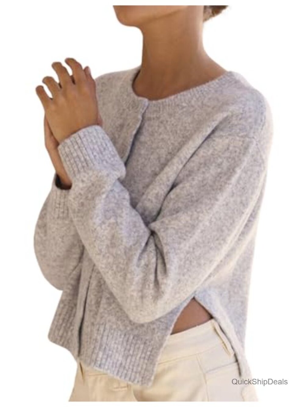 Women's Chunky Ribbed Knit Cardigan with Side Split
